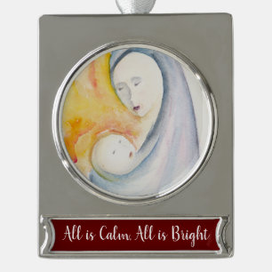 Madonna und Kind Moderne Religiöse Banner-Ornament Silber