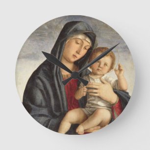 Madonna und Kind (Öl auf Platte) 2 Runde Wanduhr