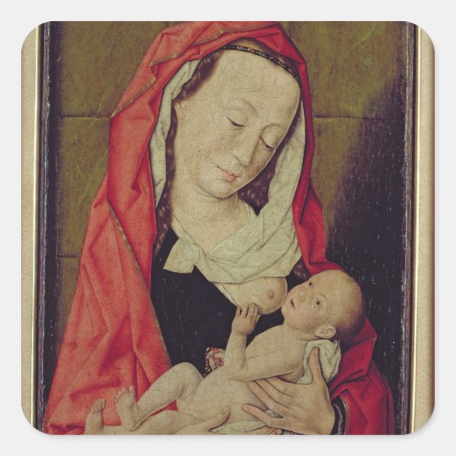 Madonna und Kind (Tafel) Quadratischer Aufkleber (Vorderseite)