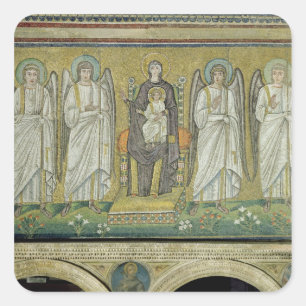 Madonna und Kind von Engeln gefeiert Quadratischer Aufkleber