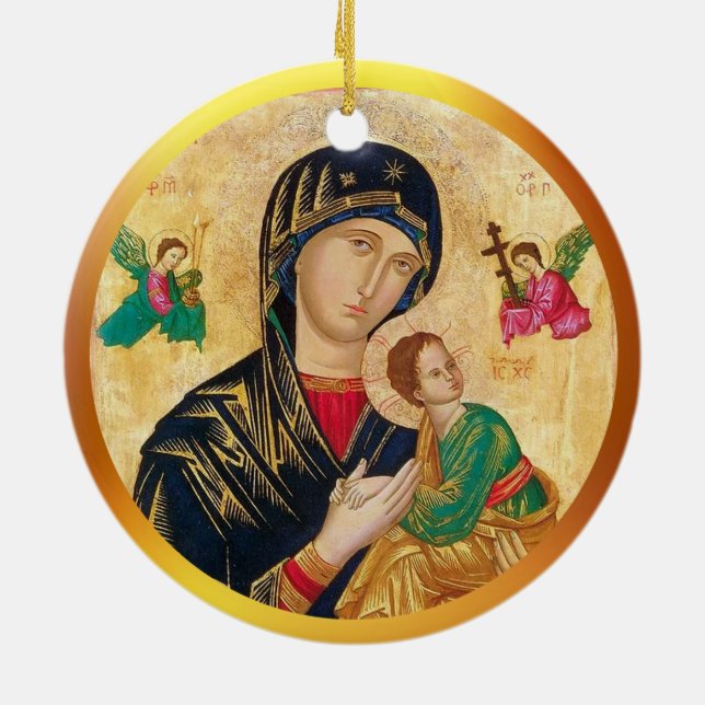 Madonna und Kind Weihnachten & Goldrahmen Keramik Ornament (Hinten)