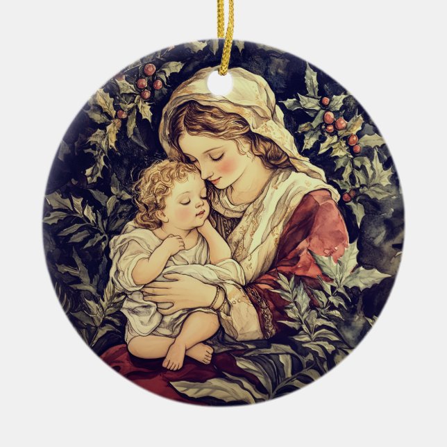 Madonna und Kind Weihnachten Keramik Ornament (Vorne)