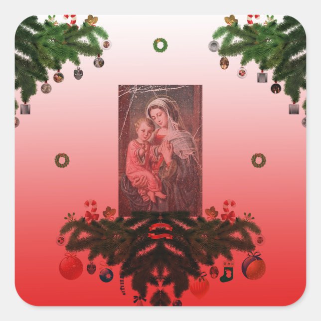 Madonna und Kind [Weihnachten] Quadratischer Aufkleber (Vorderseite)