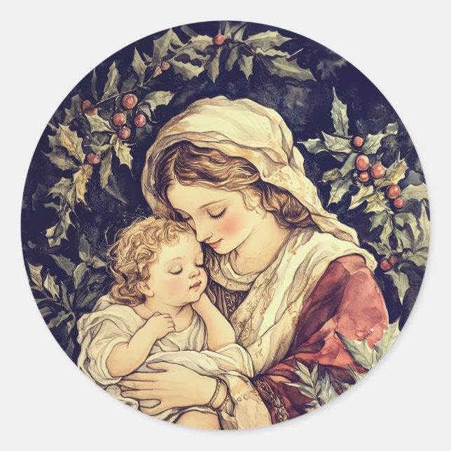 Madonna und Kind Weihnachten Runder Aufkleber (Vorderseite)