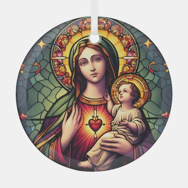 Madonna und kinderfestes Glas Ornament Aus Glas (Vorderseite)