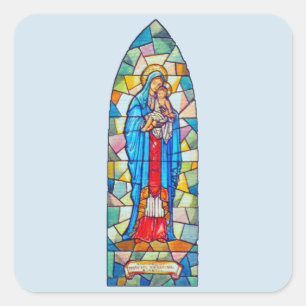 Madonna und KinderGeburt Christis-Buntglas-Art Quadratischer Aufkleber