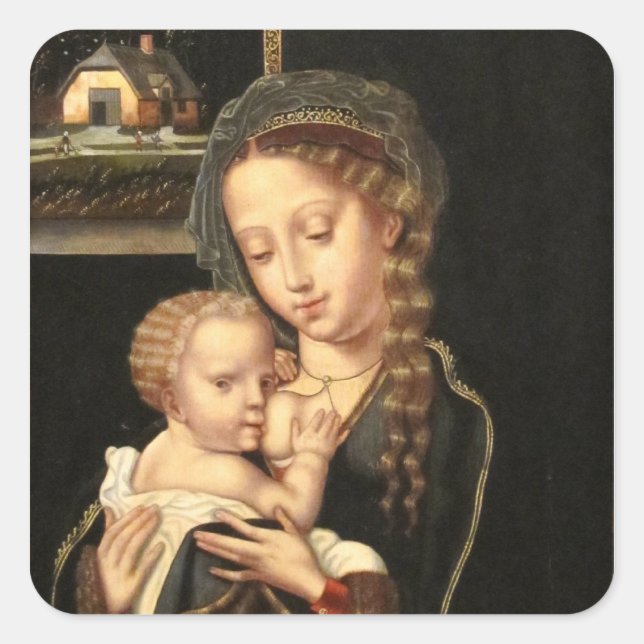 Madonna und Kinderpflege Quadratischer Aufkleber (Vorderseite)