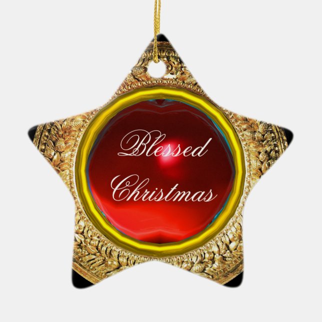 Madonna vom Granatapfel / Ruby Gemstone Star Keramik Ornament (Vorne)