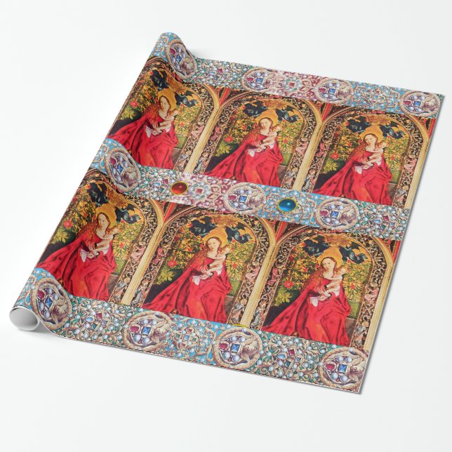 MADONNA VON ROSE BOWER RED BLUE GEMSTONES,PEARLS GESCHENKPAPIER (Ungerollt)