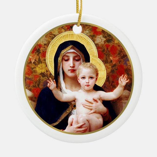 Madonna von W. Bouguereau. Fine Art Christmas Gesc Keramikornament (Vorne)