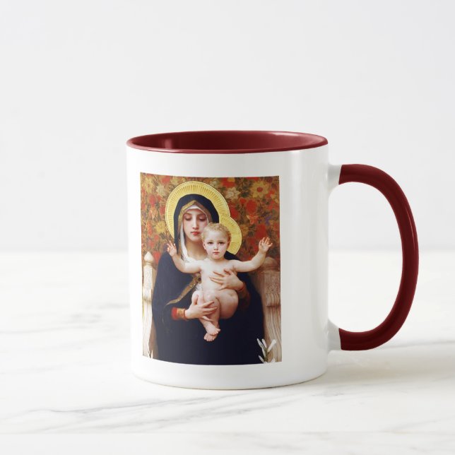 Madonna von W.Bouguereau.Fine Art Christmas Gesche Tasse (Rechts)