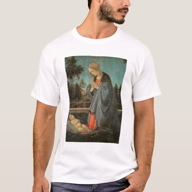 Madonna, welches das Kind, c.1477-80 anbetet (Öl T-Shirt (Vorderseite)