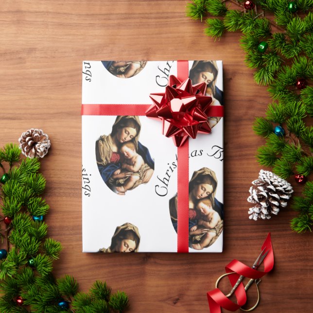 Madonna with Christ Child Customizable White Geschenkpapier (Feiertagsgeschenk)