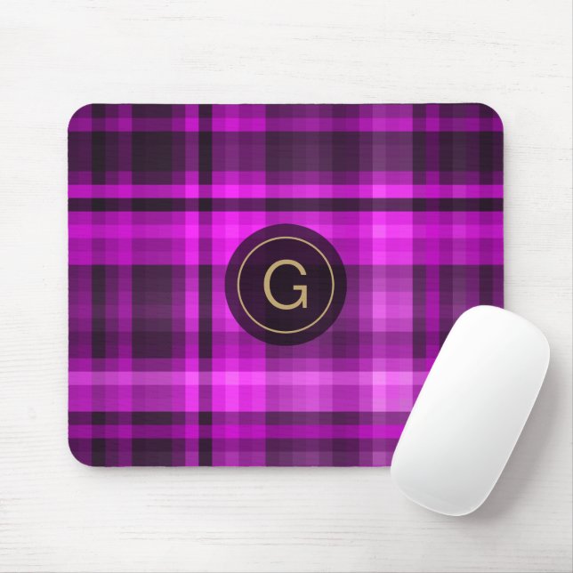 Madras Hot Pink Girly Pattern Custom Initial Mousepad (Mit Mouse)
