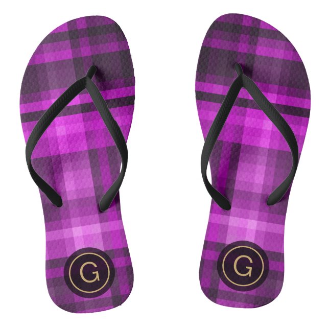 Madras Hot Pink Girly Pattern Custom Monogram Flip Flops (Fußbett)
