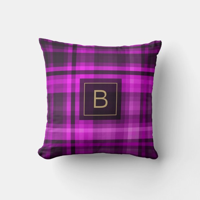 Madras Hot Pink Muster Monogram Personalisiert Kissen (Vorderseite)