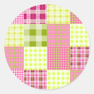 Madras Inspiriert Karierter Patchwork-Aufkleber Runder Aufkleber