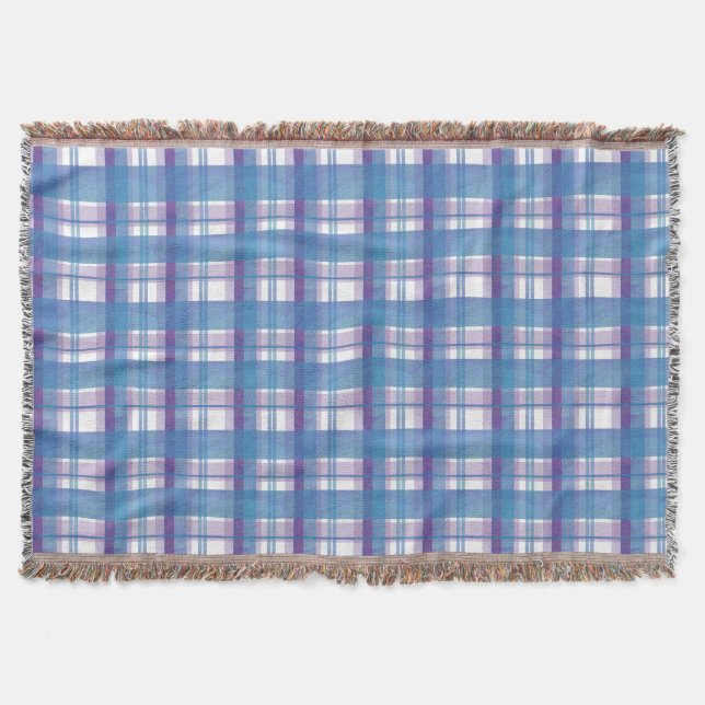 Madras Kariert Blau und Lila Decke (Vorderseite)
