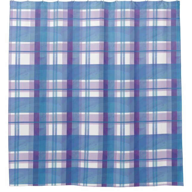 Madras Kariert Blau und Lila Duschvorhang (Vorderseite)