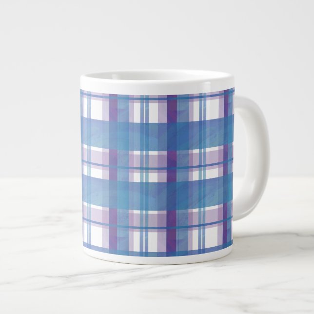 Madras Kariert Blau und Lila Jumbo-Tasse (Vorderseite Rechts)