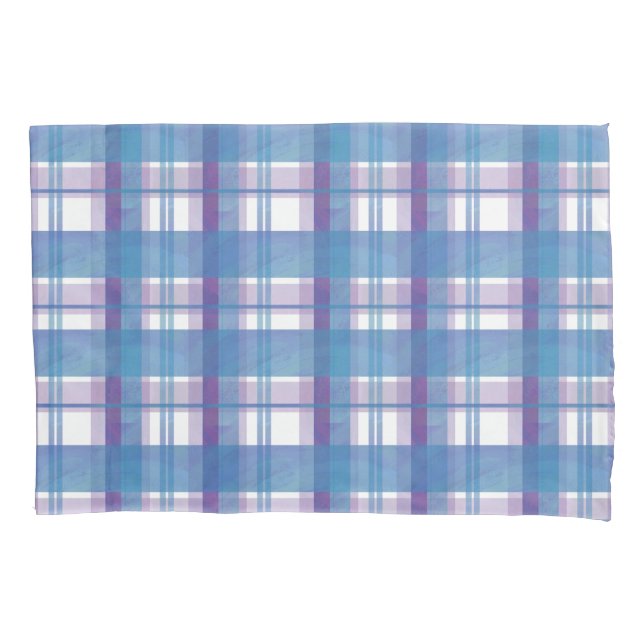 Madras Kariert Blau und Lila Kissenbezug (Vorderseite)