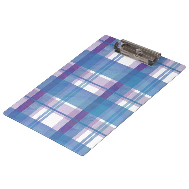 Madras Kariert Blau und Lila Klemmbrett (Schrägansicht)