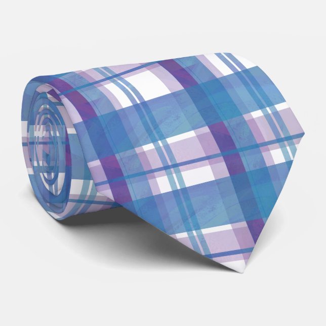 Madras Kariert Blau und Lila Krawatte (Gerollt)
