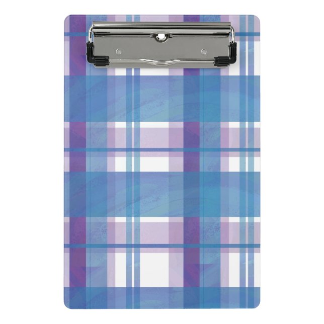 Madras Kariert Blau und Lila Mini Klemmbrett (Vorderseite)