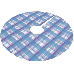 Madras Kariert Blau und Lila Polyester Weihnachtsbaumdecke