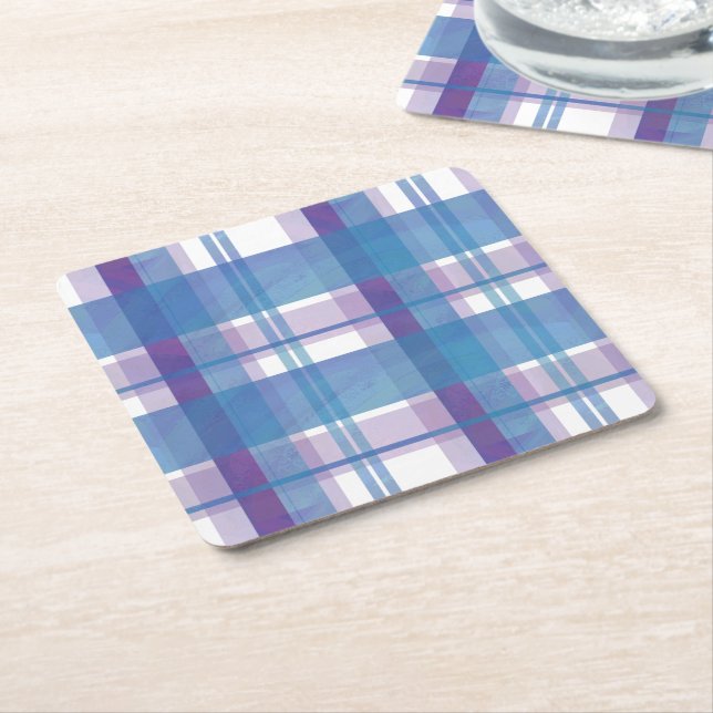 Madras Kariert Blau und Lila Rechteckiger Pappuntersetzer (angewinkelt)