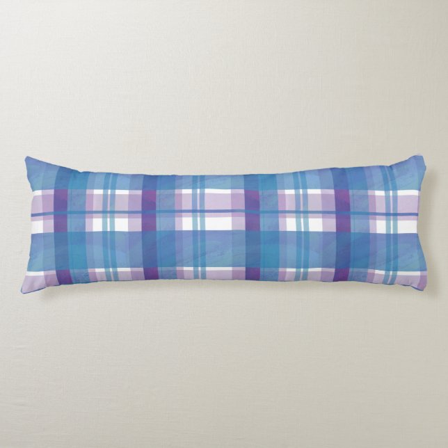 Madras Kariert Blau und Lila Seitenschläferkissen (Vorderseite)