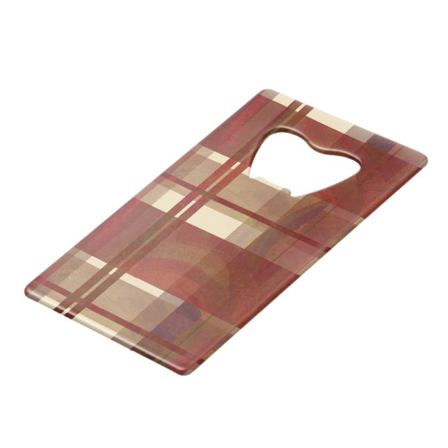 Madras Kariert Fall Red Kreditkarten Flaschenöffner (Vorderseite Schrägansicht)
