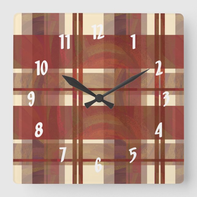 Madras Kariert Fall Red Quadratische Wanduhr (Vorderseite)