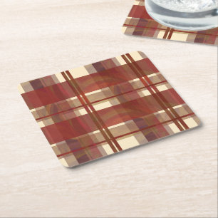 Madras Kariert Fall Red Rechteckiger Pappuntersetzer