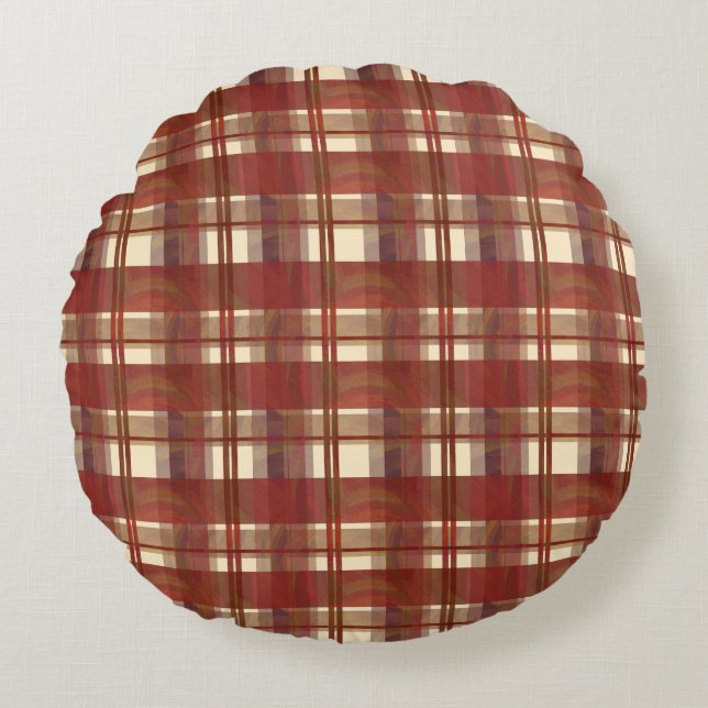 Madras Kariert Fall Red Rundes Kissen (Vorderseite)