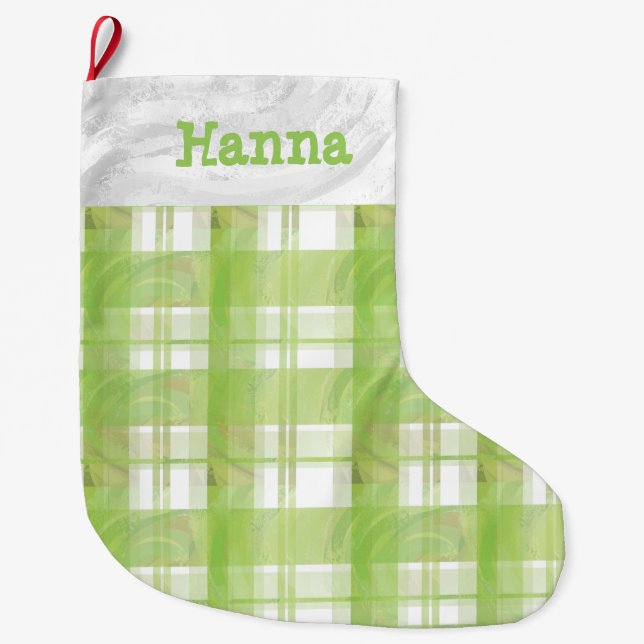 Madras Kariert Green Großer Weihnachtsstrumpf (Vorderseite)