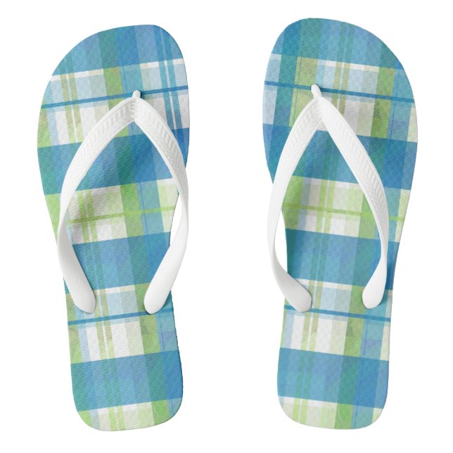 Madras Kariert Green und Blue Flip Flops (Fußbett)