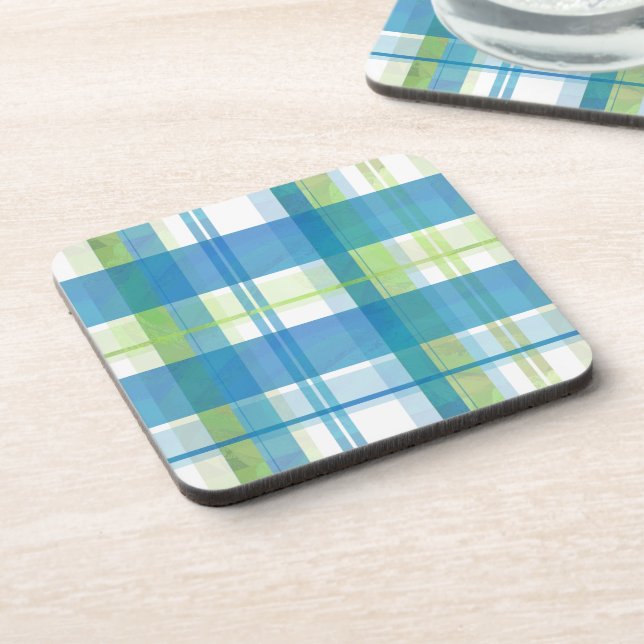 Madras Kariert Green und Blue Getränkeuntersetzer (Linke Seite)