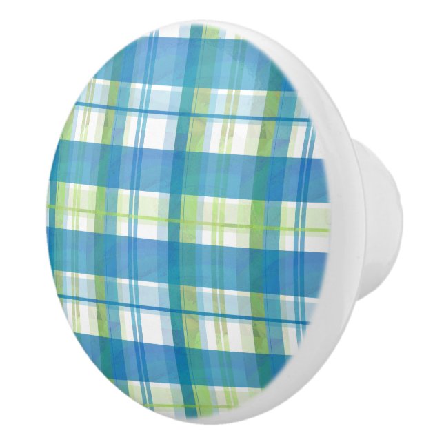 Madras Kariert Green und Blue Keramikknauf (Rechts)
