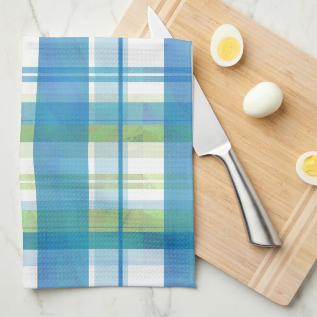 Madras Kariert Green und Blue Küchentuch (Viertel Falte)