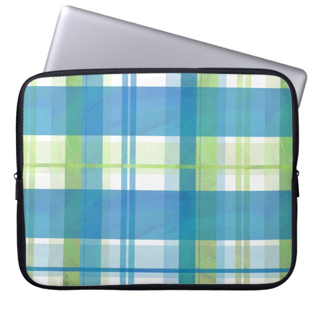 Madras Kariert Green und Blue Laptopschutzhülle (Vorderseite)