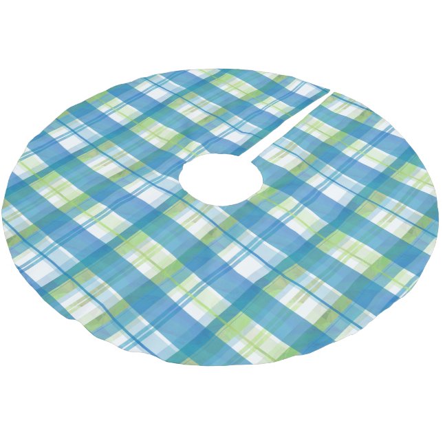 Madras Kariert Green und Blue Polyester Weihnachtsbaumdecke (Schrägansicht)