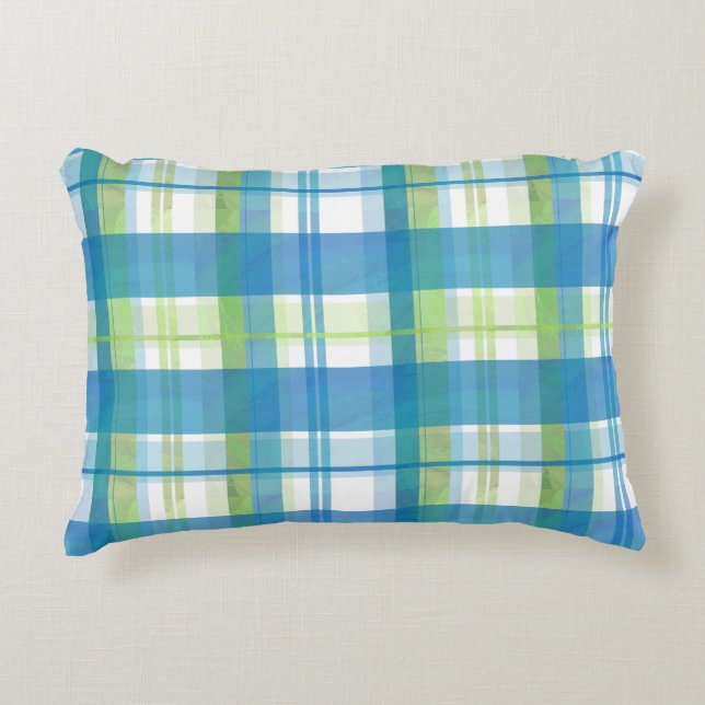 Madras Kariert Green und Blue Zierkissen (Vorderseite)