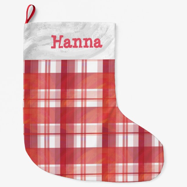 Madras Kariert Red Großer Weihnachtsstrumpf (Vorderseite)