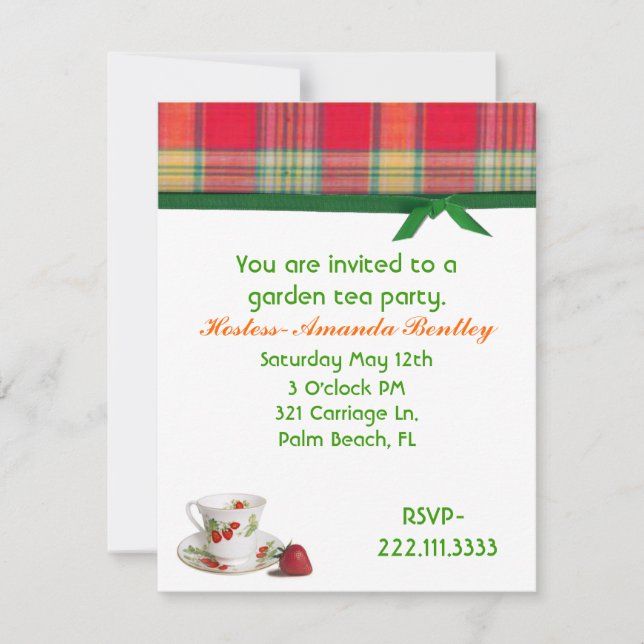Madras Kariert Tee Party Einladung (Vorderseite)