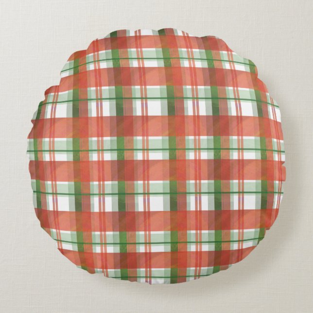 Madras Karierte Weihnachten Rundes Kissen (Vorderseite)