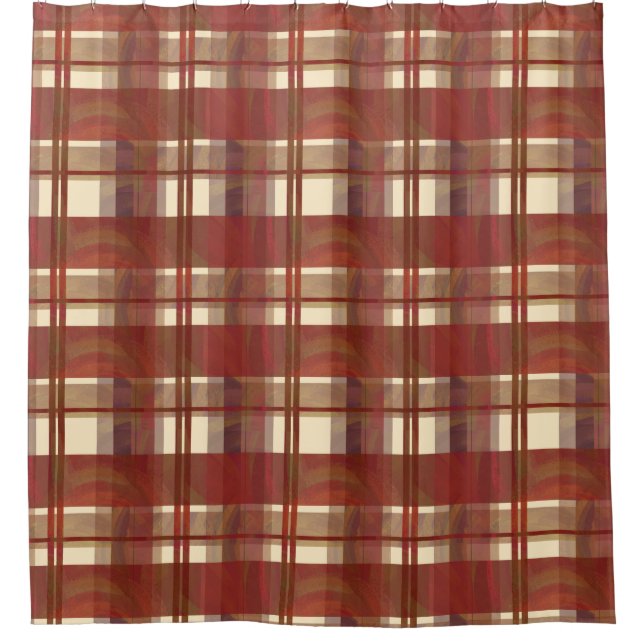 Madras-Karo Fallrot Duschvorhang (Vorderseite)