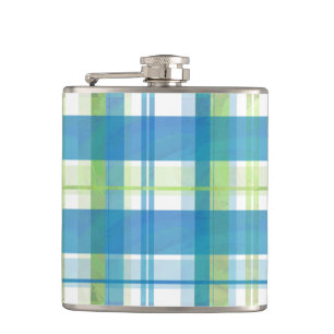 Madras-Karo Grün und Blau Flachmann