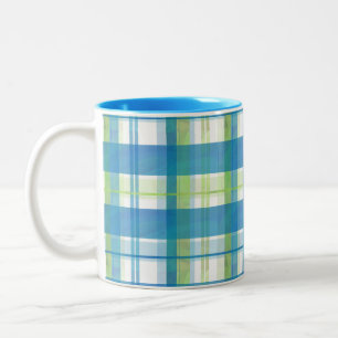 Madras-Karo Grün und Blau Zweifarbige Tasse