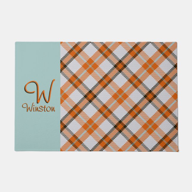 Madras Karo Orange Kariert Doormat Fußmatte (Vorderseite)